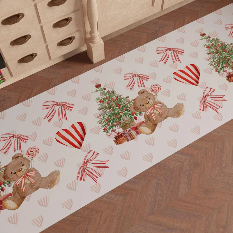 PETTI Artigiani Italiani - Christmas Kitchen Rug, Christmas Kitchen Runner, Non-Slip and Washable Christmas Kitchen Rug, 52x480 cm Teddy Bear Christmas Rug, Made in Italy