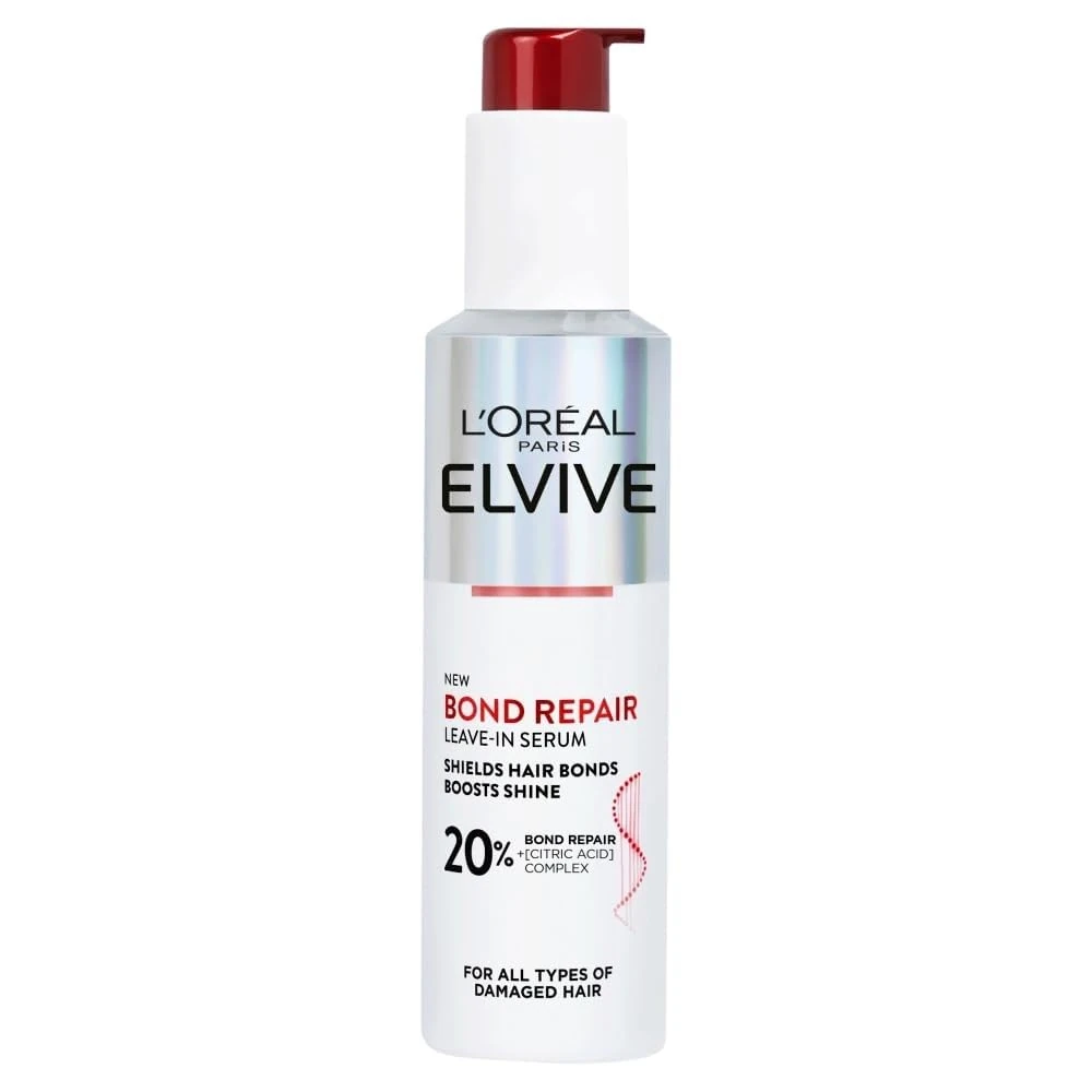 L'Oréal Paris Elvive Bond Repair Leave-In Serum, with Citric Acid Complex, for Stronger Hair, Heat Protection, 12x Less Split-Ends, 98% Stronger, 82% More Shine for Damaged Hair, 150ml