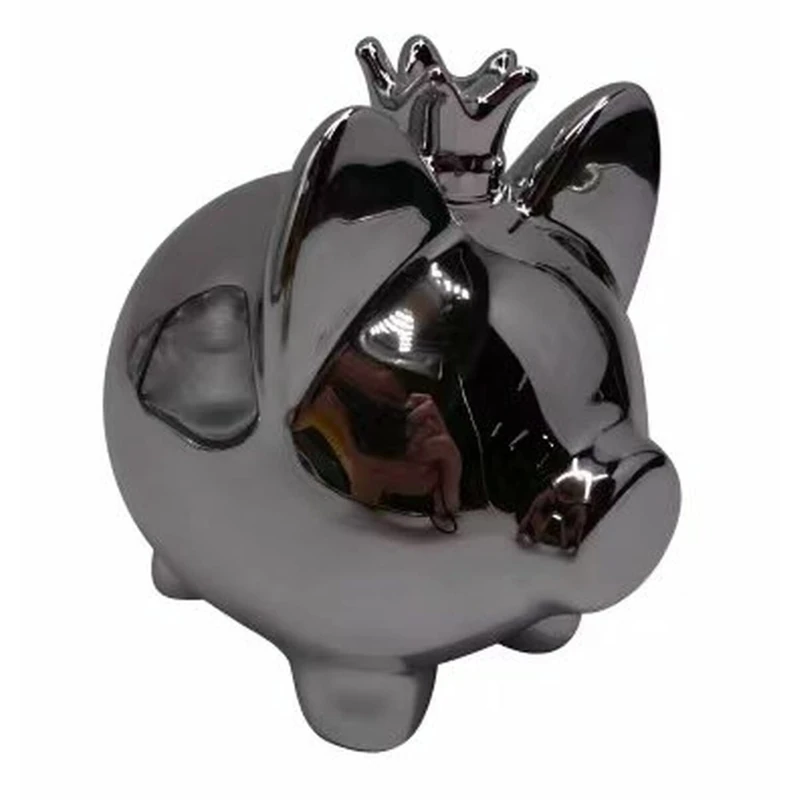 DKD Home Decor Estándar Piggy Bank, Dolomite, Metallic Silver - Image 1