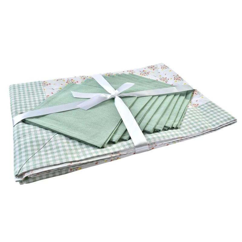 DKD Home Decor Tablecloth Set Flowers 150 x 250 x 0.5 cm Green