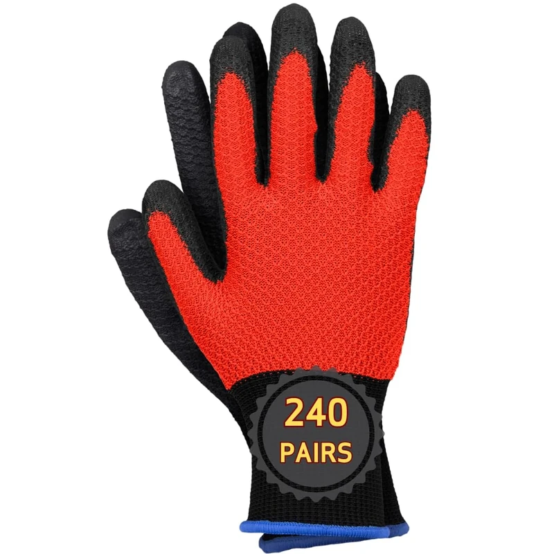 Ogrifox OX-HEXA Pack of Polyester Safety Work Protection Gloves OX.12.171, Red-Black, Size 6, 240 Pairs