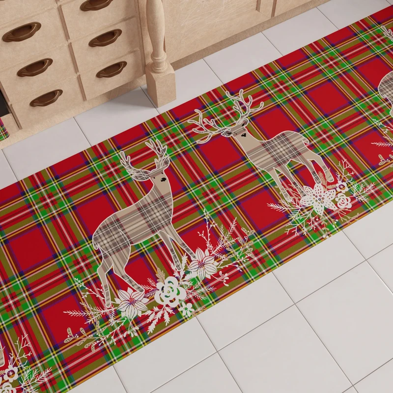 PETTI Artigiani Italiani - Christmas Kitchen Rug, Christmas Kitchen Runner, Non-Slip and Washable Christmas Kitchen Rug, Christmas Rug 52x440 cm Beige Reindeer, Made in Italy