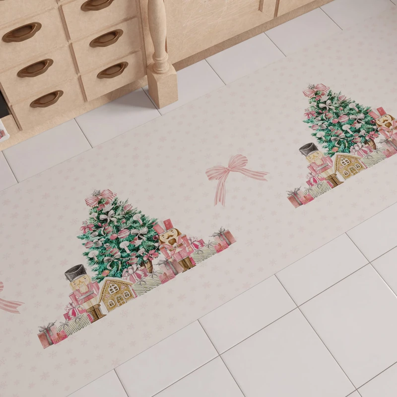 PETTI Artigiani Italiani - Christmas Kitchen Rug, Christmas Kitchen Runner, Non-Slip and Washable Christmas Kitchen Rug, 52x380 cm Pink Soldiers Christmas Rug, Made in Italy