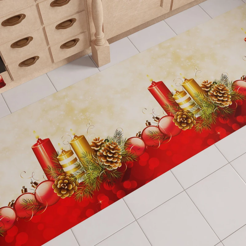 PETTI Artigiani Italiani - Christmas Kitchen Rug, Christmas Kitchen Runner, Non-Slip and Washable Christmas Kitchen Rug, Christmas Rug 52x380 cm Candles, Made in Italy - Image 1