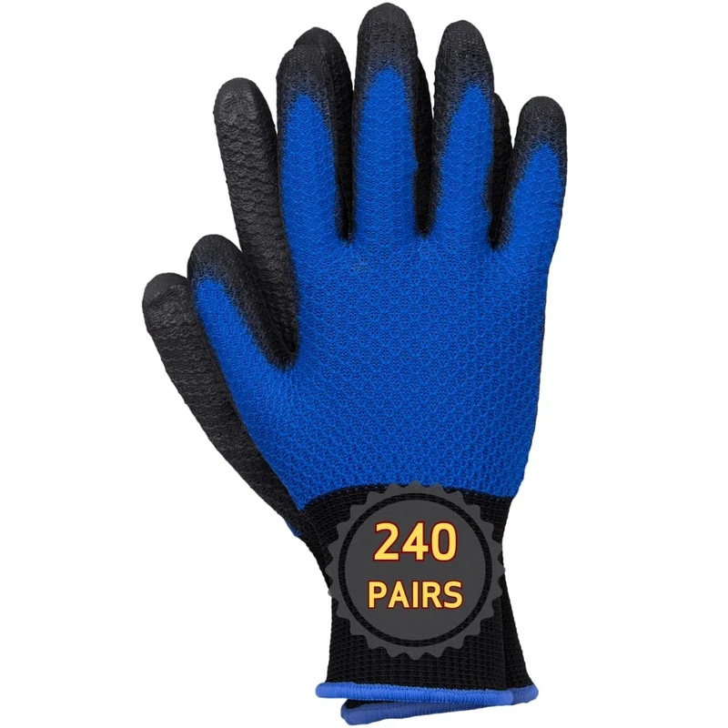 Ogrifox OX-HEXA Pack of Polyester Safety Work Protection Gloves OX.12.171, Blue-Black, Size 8, 240 Pairs