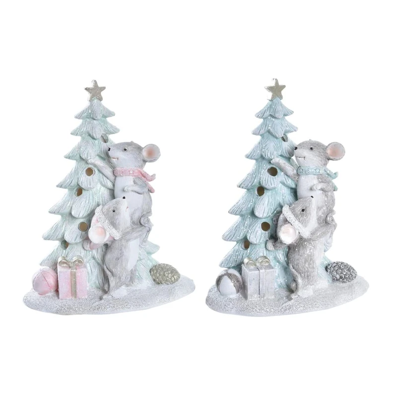 DKD Home Decor Christmas Ornament Brand, White, Green and Grey, Resin (13 x 8.5 x 16 cm) (Pack of 2)