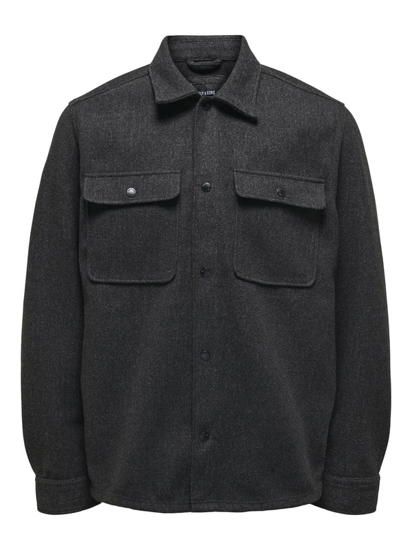 ONLY & SONS Male Shirt Loose Cut Shirt Collar Shirt, Black, XL