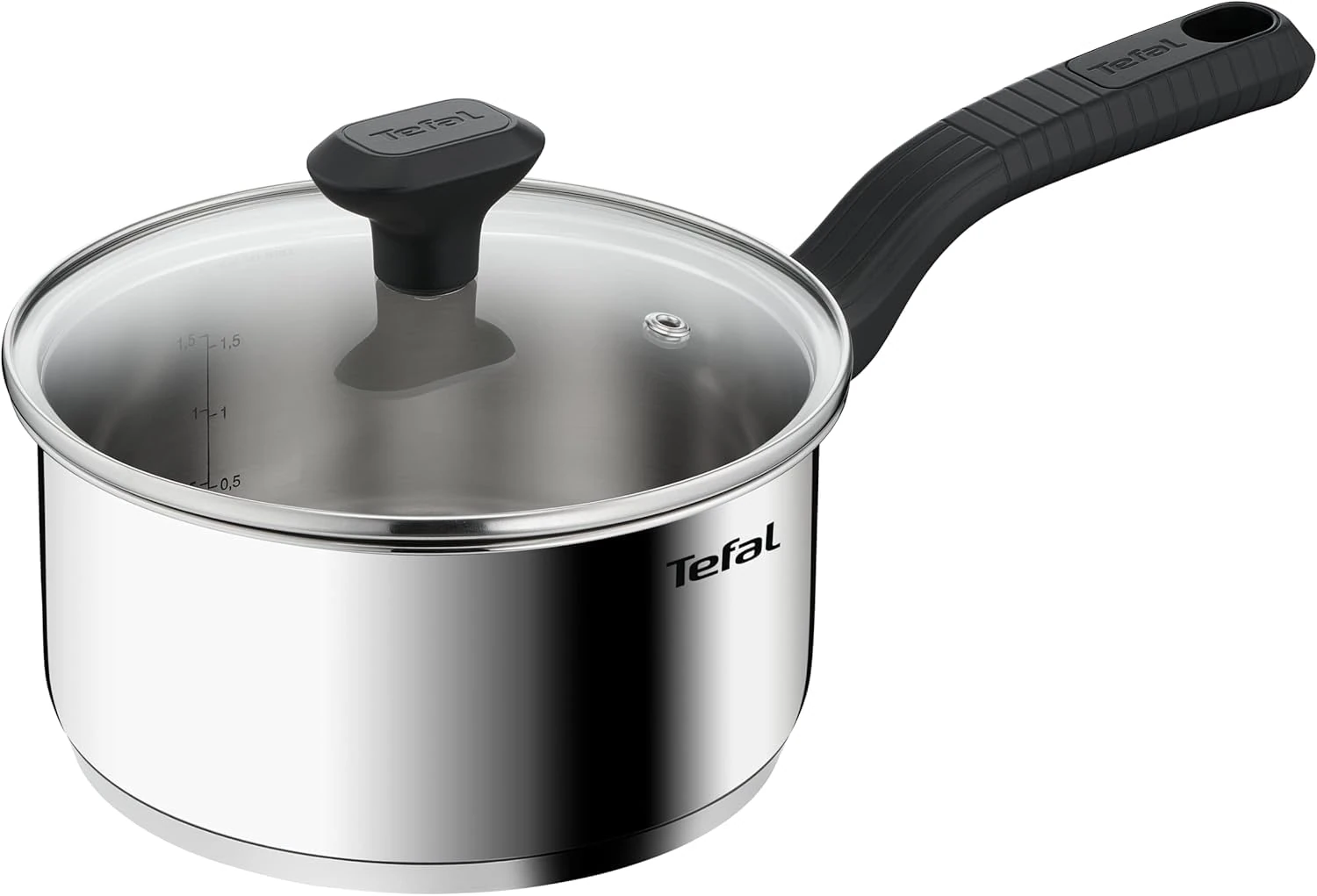 Tefal Comfort Max 18cm Stainless Steel Saucepan with Glass Lid, Durable Cookware for Healthy Cooking, Induction Compatible, Ergonomic Stay-Cool Handle, C9732304