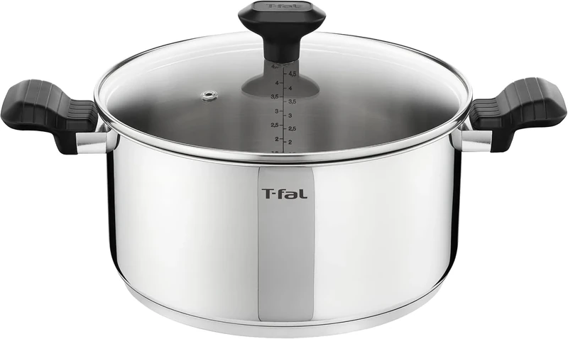 Tefal Comfort Max 24cm Stainless Steel Stewpot, Durable Casserole Dish with Glass Lid, Induction Compatible, Ergonomic Stay-Cool Handles, C9734604
