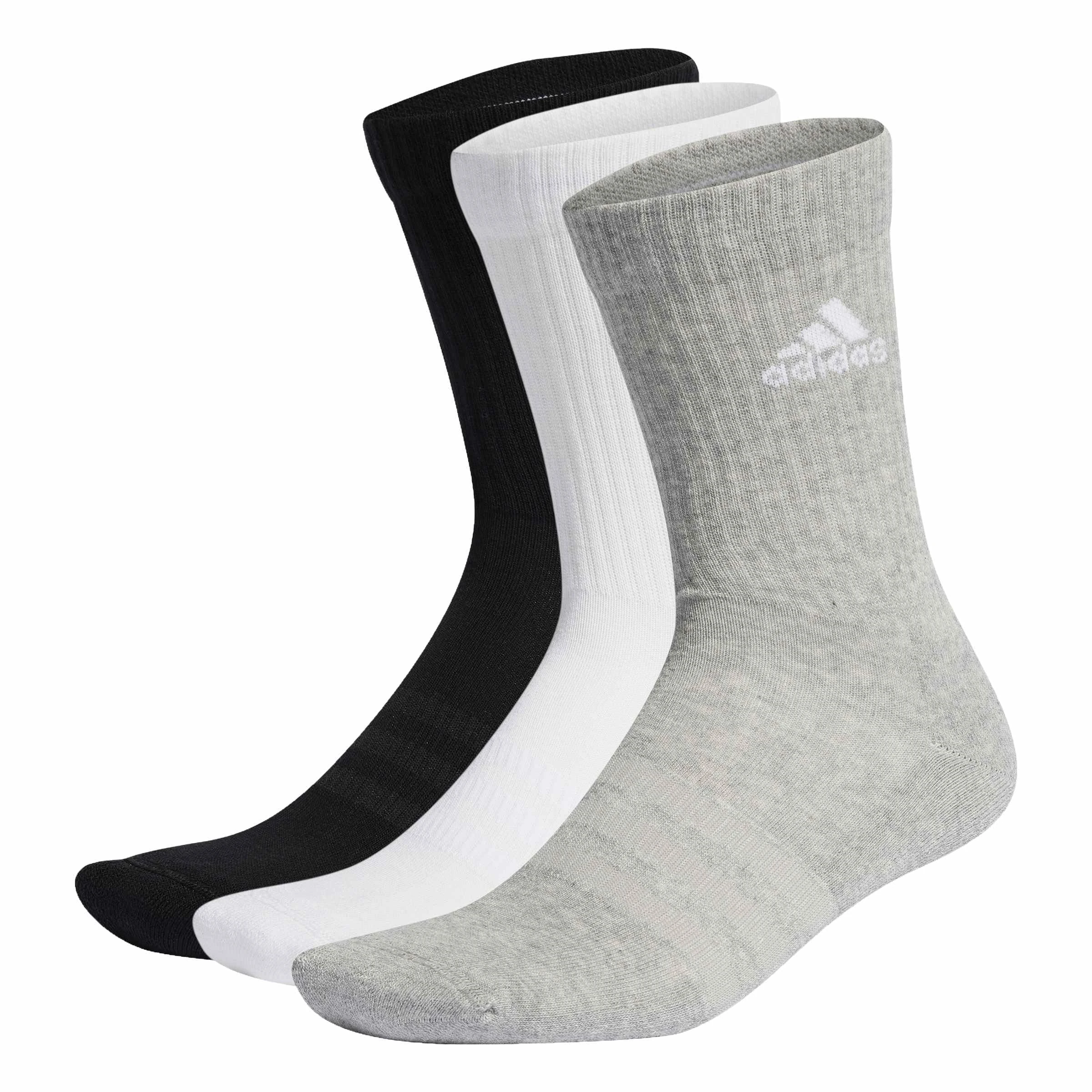 adidas Unisex Cushioned Crew Socks 3 Pairs, Medium Grey Heather / White / Black, 13-14.5 UK