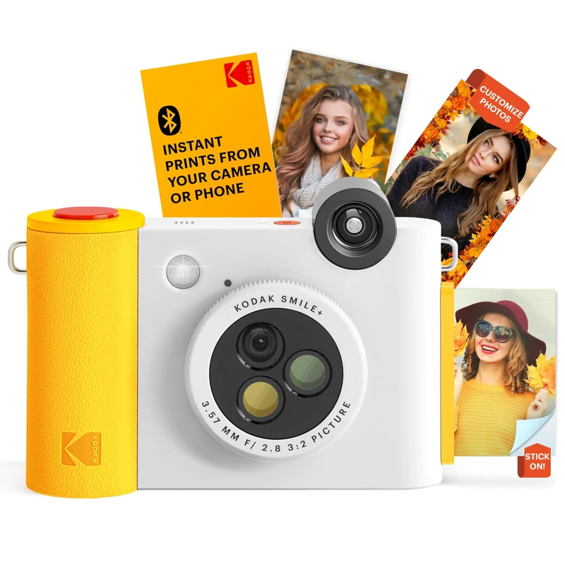 KODAK Smile+ 2-in-1 Digital Instant Print Camera & Wireless Bluetooth Photo Printer - 10MP, Special-Effect Rotating Lens, Zink 2x3 Inch Sticky-Back Photos, Print via Fun App from Smart Devices - White