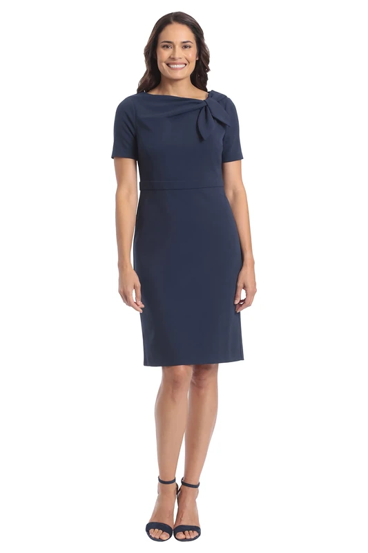 London Times Women's Polished Sheath Dress with Bow Detail Career Office Event Occasion Guest, Navy Blazer, 22 Plus