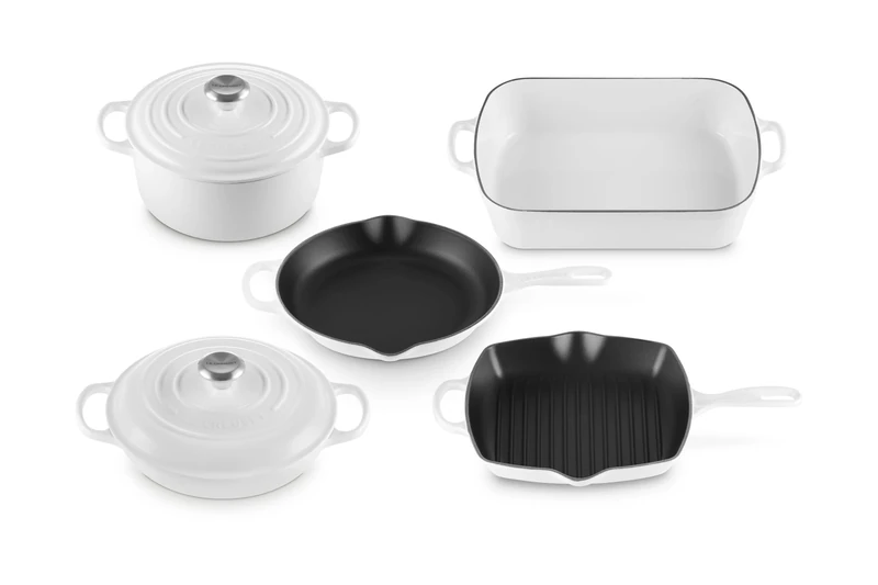 Le Creuset Enameled Cast Iron Signature Cookware Set, 7 pc, White