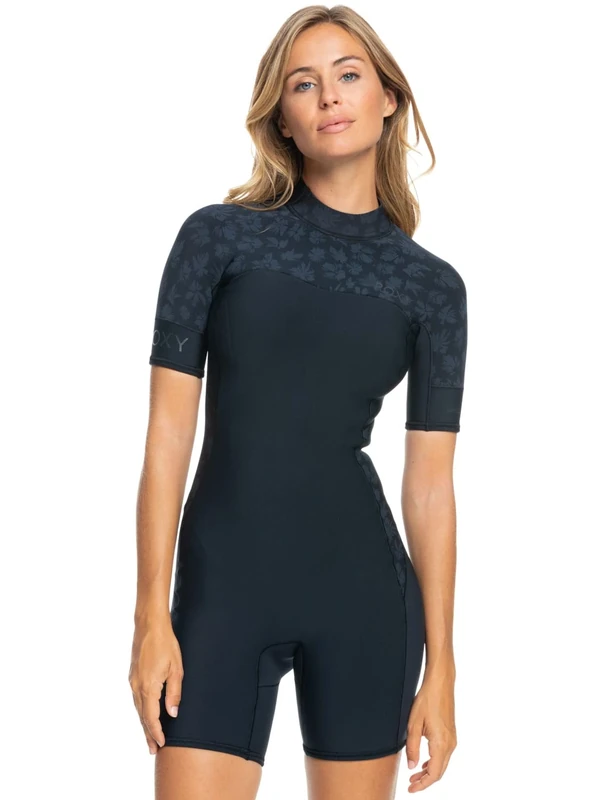 Roxy Short Sleeve Back Zip Springsuit 2.0 SWELL SERIES SS BZ QLOCK Young Womens Black 6