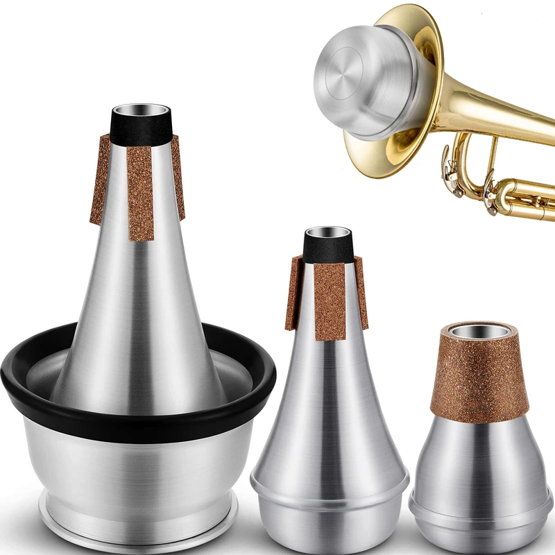 Kathfly 3 Pcs Trumpet Mute Set, Small Practice Mute Trumpet, Mute Silencer Cup, Mute All Aluminum Mute for Beginners Students Jazz Classic Stage Performance Practice