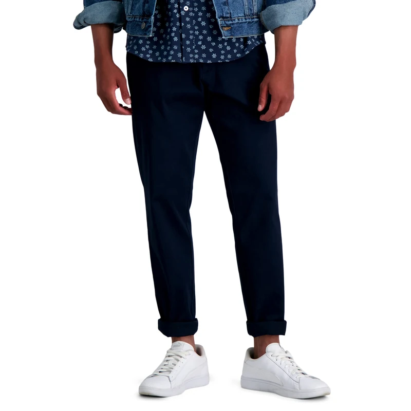 Haggar Men's Life Khaki Comfort Flat Front Slim Fit Chino Pant, Dark Navy, 34W x 32L - Image 1