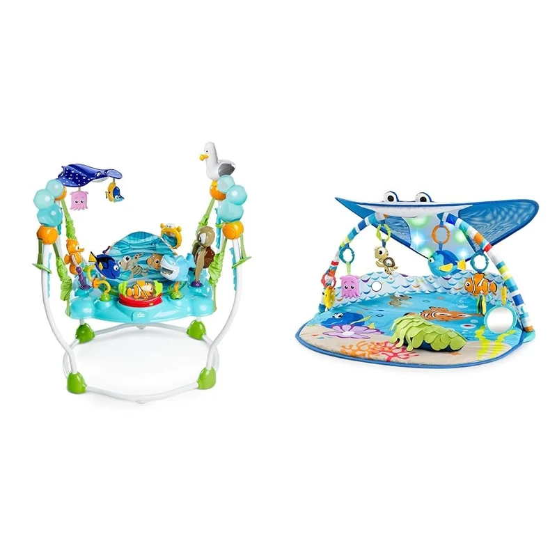 Bright Starts Disney Finding Nemo Sea of Activities Jumper and Ocean Lights Activity Gym With Play Mat, Ages Newborn to 6 Months+
