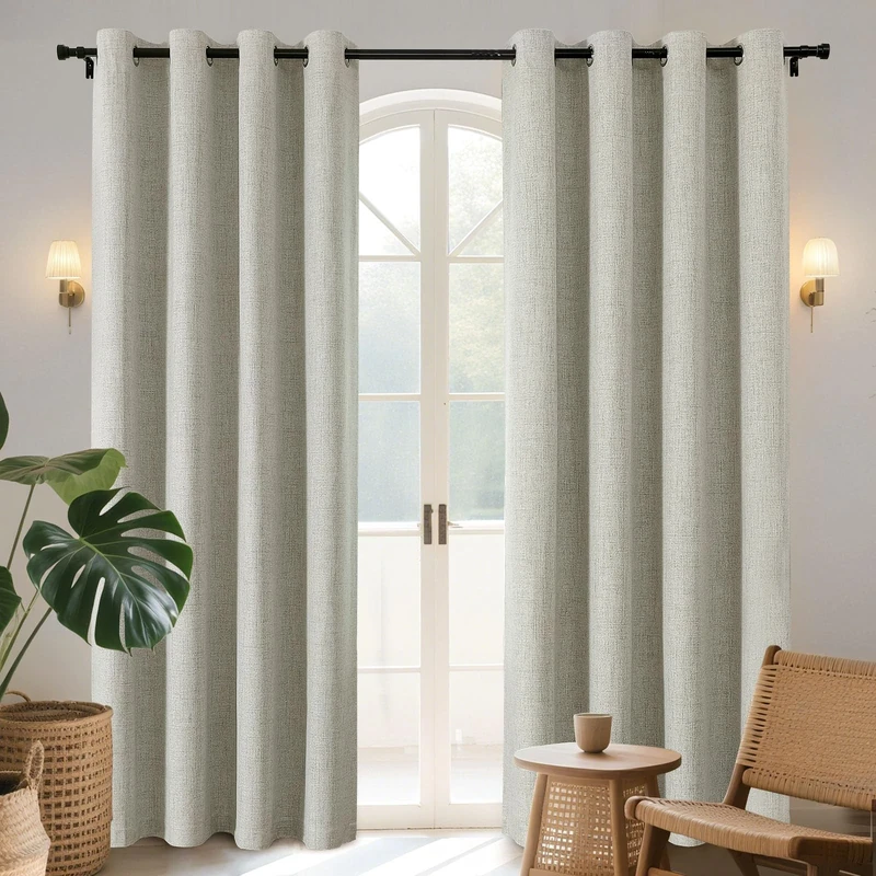 Joydeco 100% Blackout Linen Curtains 95 Inches Long 2 Panels, Thermal Insulated Burlap Curtain & Drapes, Grommet Room Darkening Textured Curtains for Bedroom Living Room (52x95 inch,Light Beige)