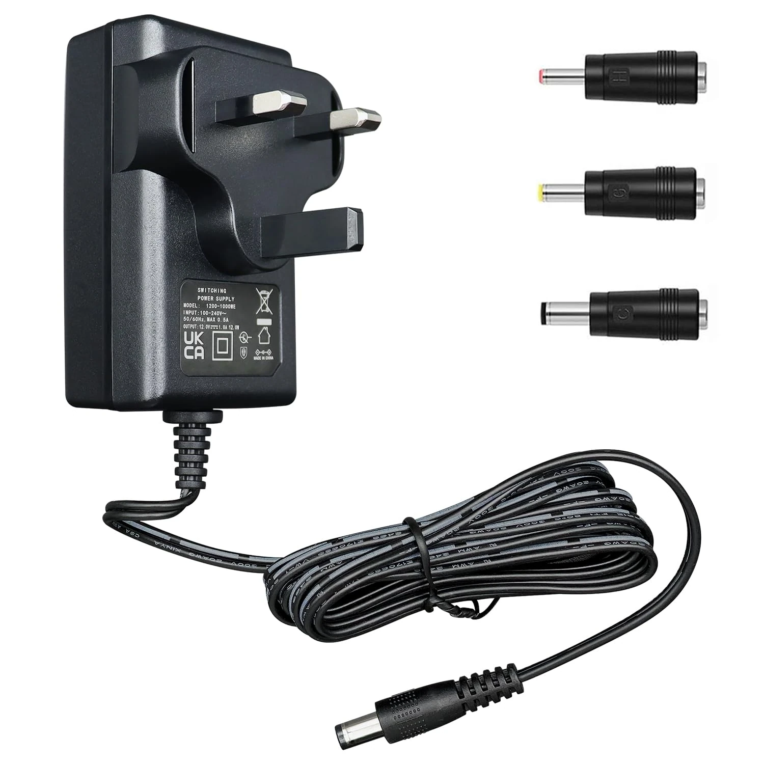 ANLINK 12V 1A/1000mA Power Supply Adapter, AC 100-240V 50/60Hz to DC 12V 1A/1000mA 12W Wall Charger, Center Positive, 1.8M 20AWG Long Cable for Stable and Flexible Use, 3 Tips Included