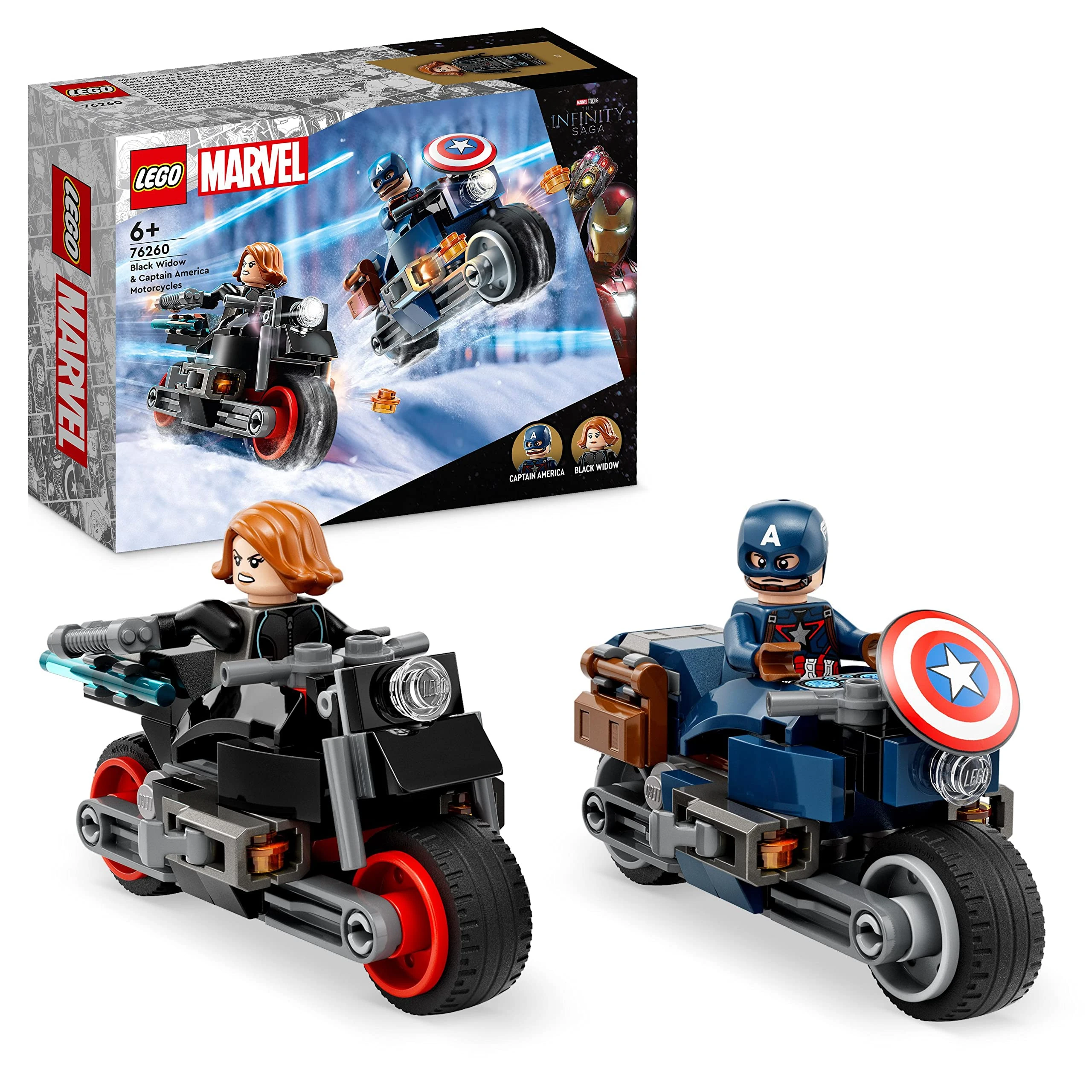 LEGO Marvel Black Widow & Captain America Motorcycles, Avengers Age of Ultron Set with 2 Superhero Motorbike Toys for Kids, Boys, Girls Aged 6 and Up 76260