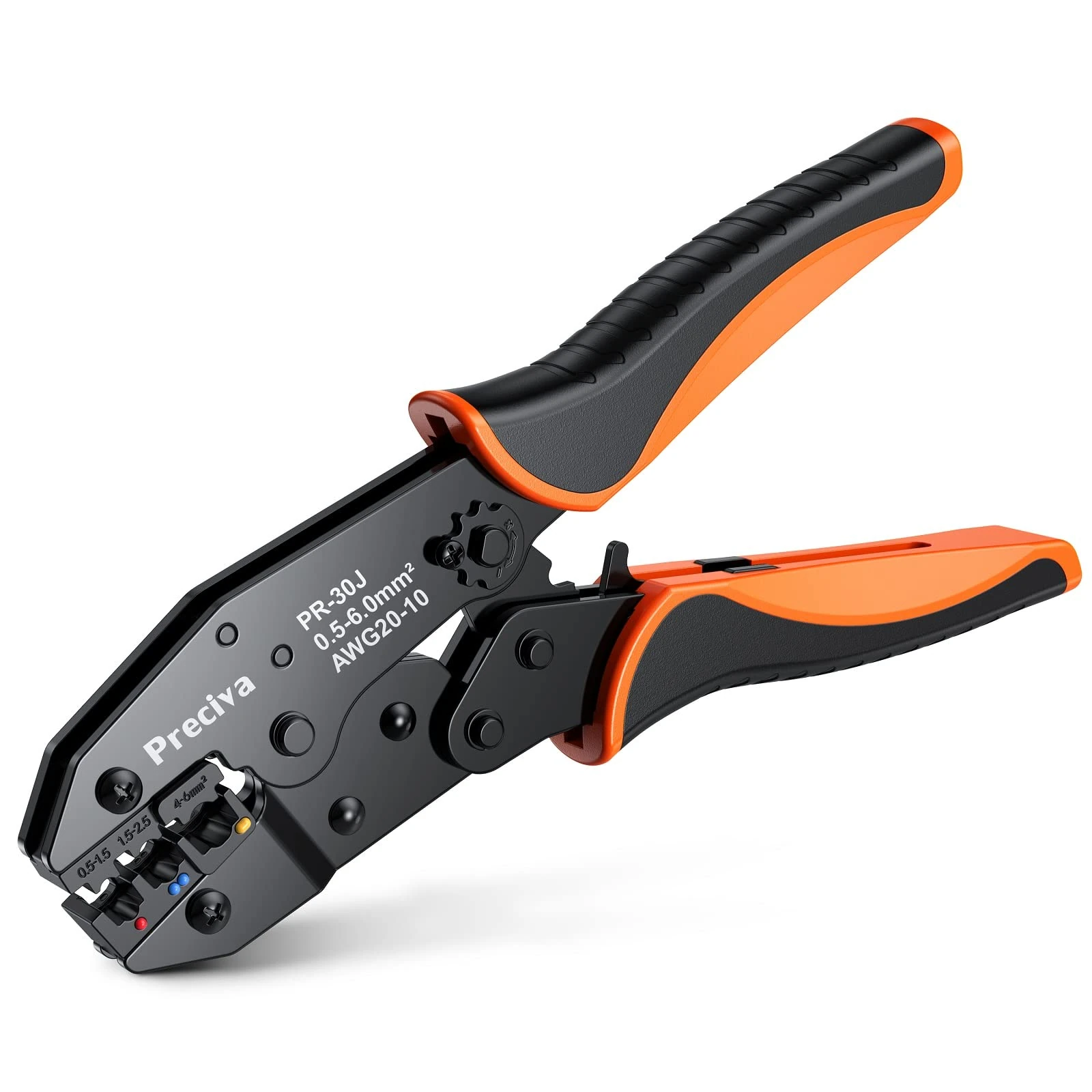 Ratchet Crimping Plier, Preciva Insulated Ratcheting Wire Terminal Crimp Tool, AWG20-10 (0.5-1.5mm²) (1.5-2.5mm²) (4-6mm²), Electrical Crimper Pliers for Electrical Connectors