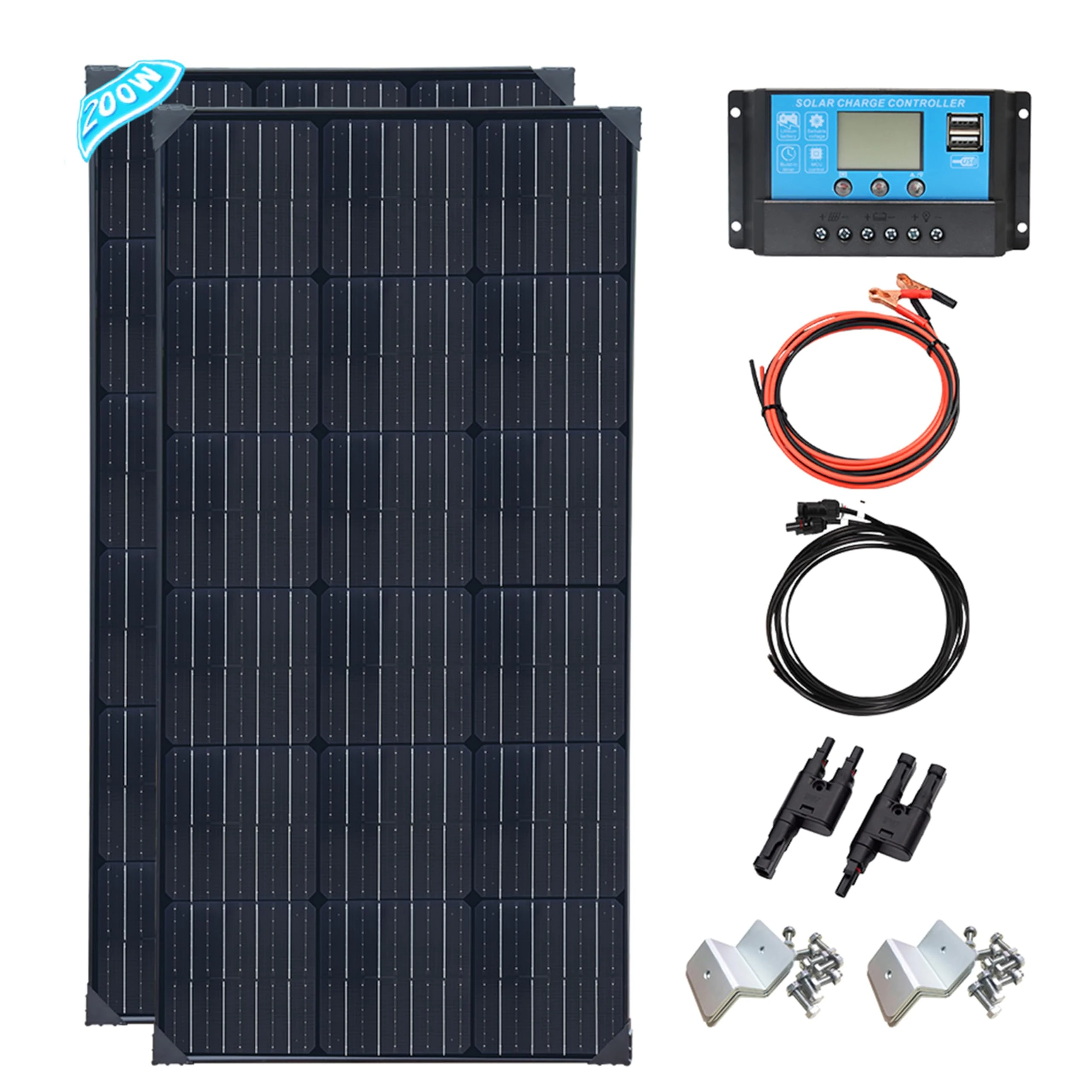 XINPUGUANG 200w 12v Solar Panel kit 2 x 100 watt Photovoltaic Solar Panel kit Module 20A Charge Controller for Motorhome, Boat, Caravan, Shed, Campervan