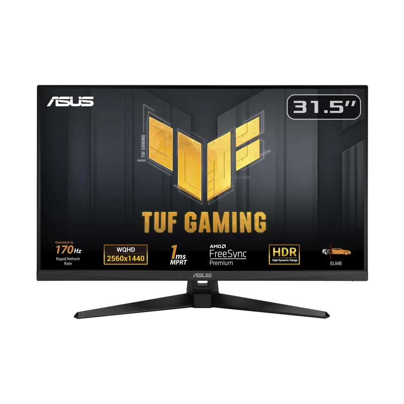 ASUS TUF Gaming VG32AQA1A - 31.5 inch WQHD Monitor - 170Hz, 1ms GtG, FreeSync Premium & G-Sync compatible, DisplayHDR 400 - Fast IPS Panel, 16/9, 2560x1440, DP, HDMI, USB, Ergonomic, Speaker