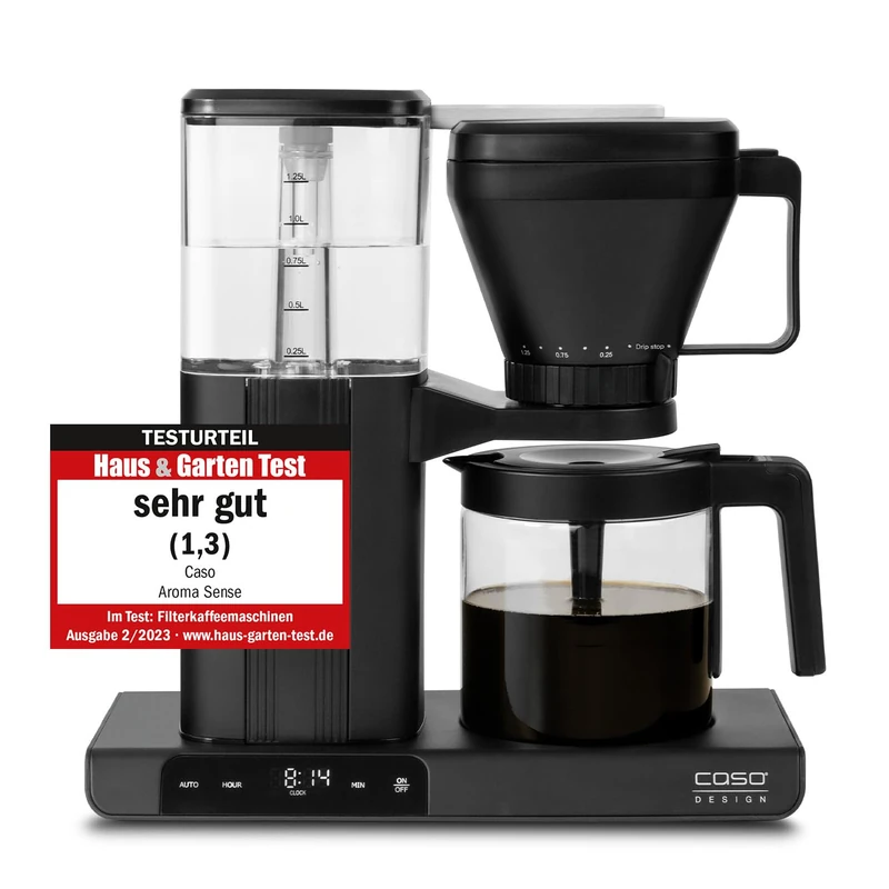 Caso Design Aroma Sense Filter Coffee Machine, 1.25L Water Tank for Up to 10 Cups of Coffee, Single Cup Function, Delay Timer, Permanent Titanium-Coated Stainless Steel Filter