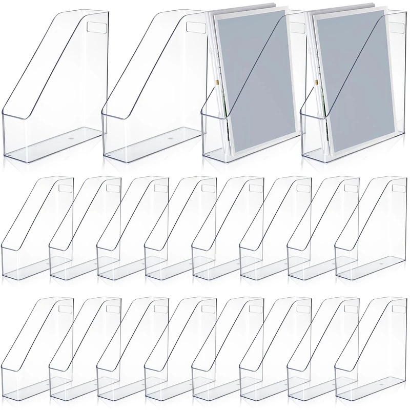 6 Pieces Clear Acrylic Magazine File Holder Plastic Desk Organizer with Handle Basics Vertical Magazine Rack Desk Folder Document Storage Organizer for Office Home School Work Study Desktop Supplies