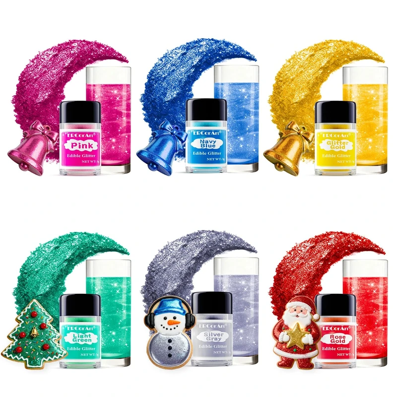 Edible Glitter for Drinks- 6 Colours Edible Glitter with 4 Colours Gel Food Colouring for Cake Decorations, Edible Lustre Dust for Cocktails, Fondant, Cake, Chocolate, Drink Shimmer -3 g, Vegan