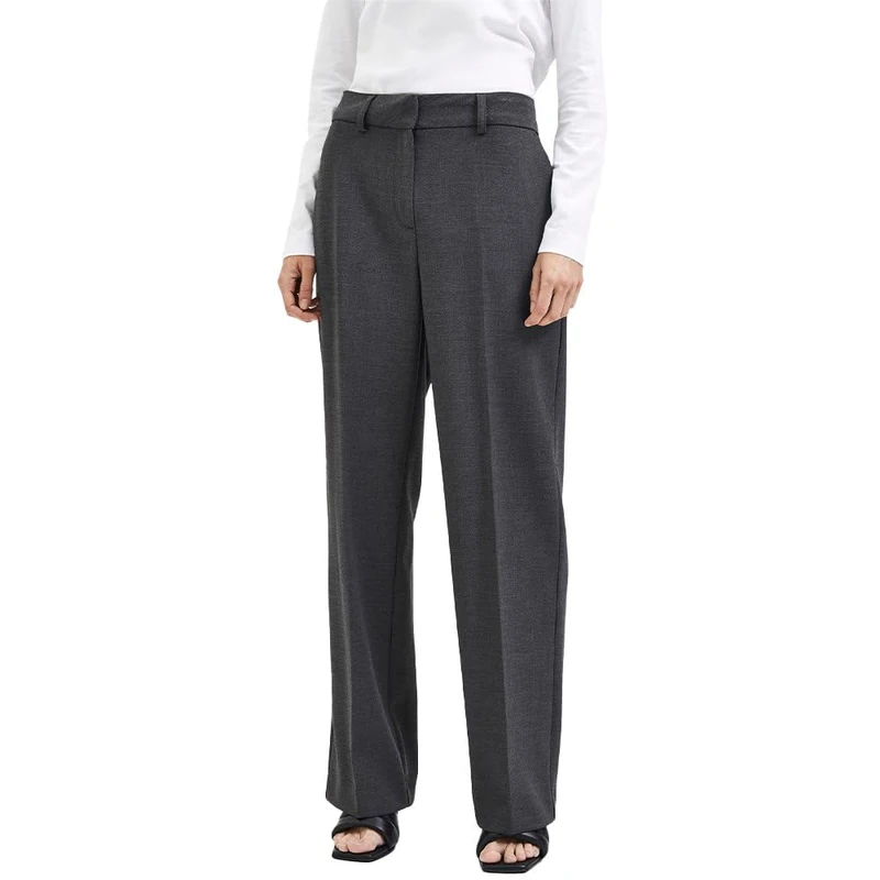 SELECTED FEMME Female Wide Leg Woven Trousers, Dark Grey Blend, 36W x 30L