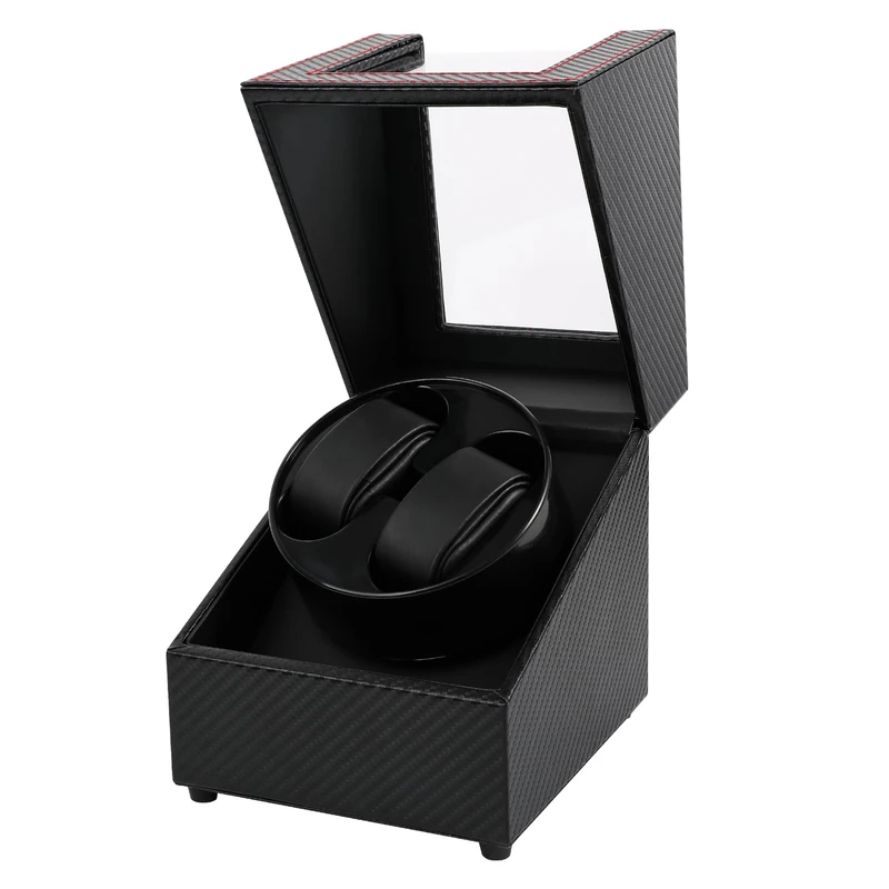 Kalawen Watch Winder 2 Watches Automatic Watch Winder Box for Automatic Watches USB Charging Cable Watch Winder PU Leather Watch Case with Quiet Motor Black, Black and red, 14 * 15.5 * 17.5cm - Image 1