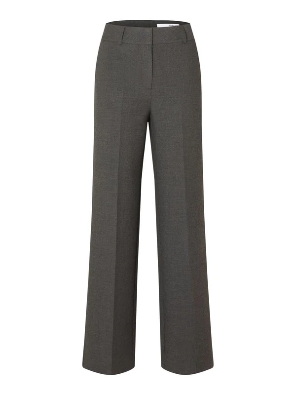 SELECTED FEMME Female Wide Leg Woven Trousers, Dark Grey Blend, 40W x 30L