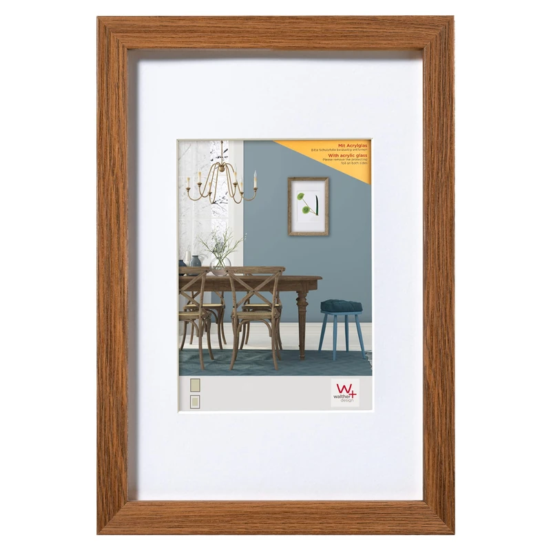 walther design Fiorito EFX060P Picture Frame, Wooden Frame with Art Glass and Passe-Partout, 50 x 60 cm, Dark Oak
