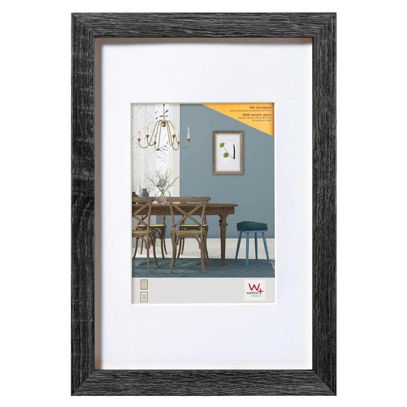 walther design Fiorito EFX070D Picture Frame, Wooden Frame with Art Glass and Passe-Partout, 50 x 70 cm, Dark Grey