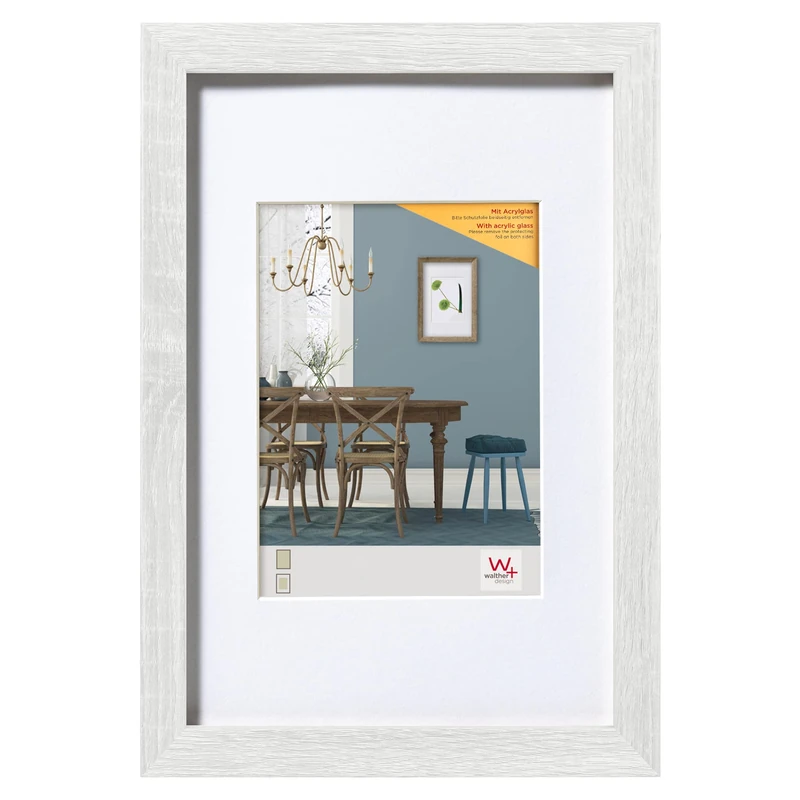 walther design Fiorito EFX460W Picture Frame, Wooden Frame with Art Glass and Passe-Partout, 40 x 60 cm, White