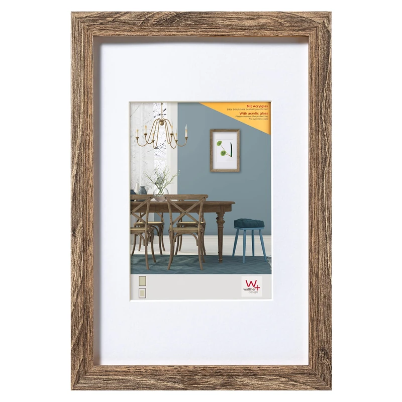 walther design Fiorito EFX080N Picture Frame, Wooden Frame with Art Glass and Passe-Partout, 60 x 80 cm, Walnut