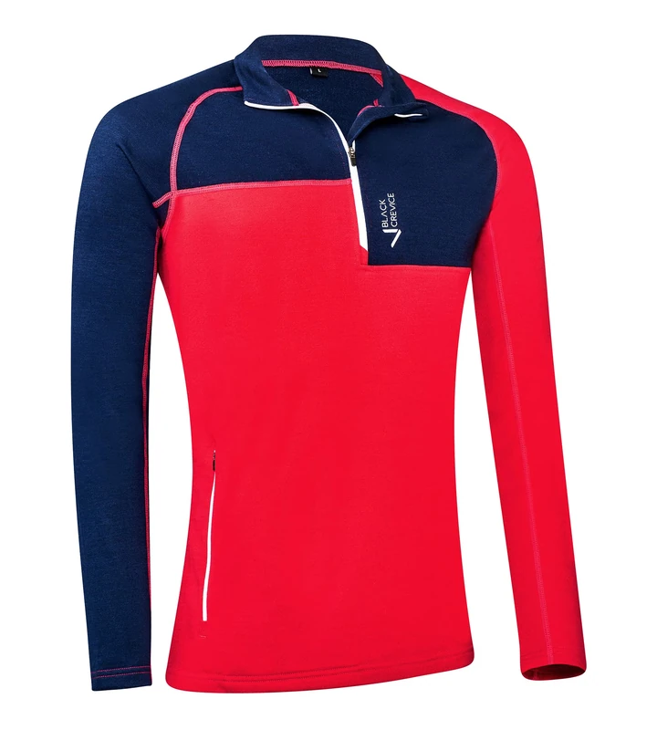 Black Crevice Men's Merino Ski Jumper Turtleneck, Navy/red, M