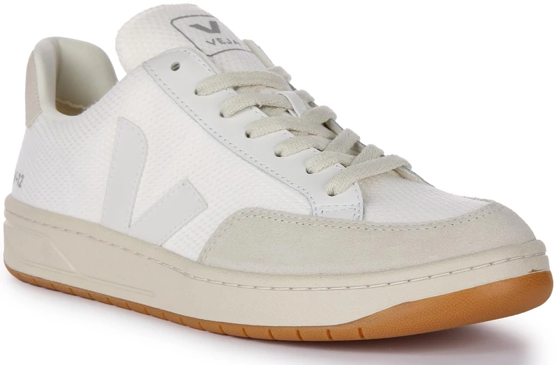 Veja V-12 B Mesh Men's Low Top Lace Up Recycled Mesh Trainers (White Grey, Size 6)