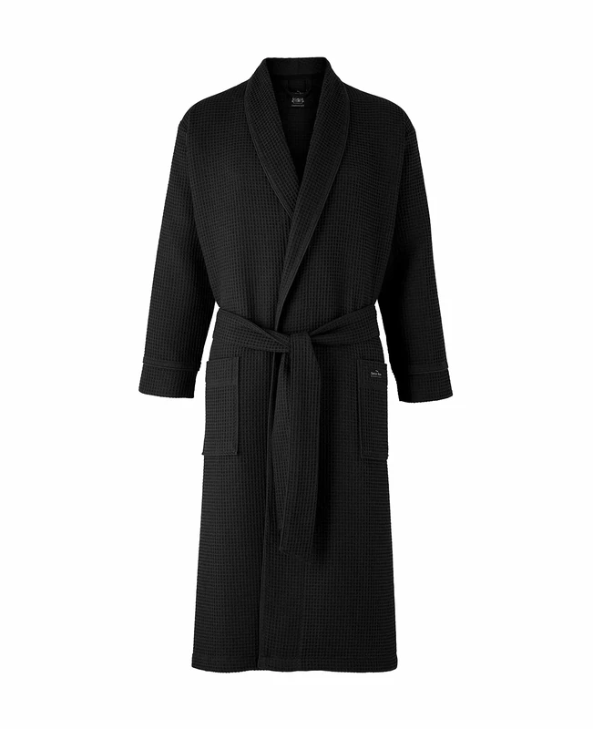 THE SAVILE ROW COMPANY LONDON Men's Lightweight Soft Cotton Waffle Kimono Bathrobe Dressing Gown - Black - Small