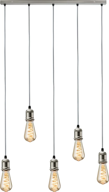 Calla - 230V E27 Vintage 5 Light Bar Pendant - Brushed Chrome