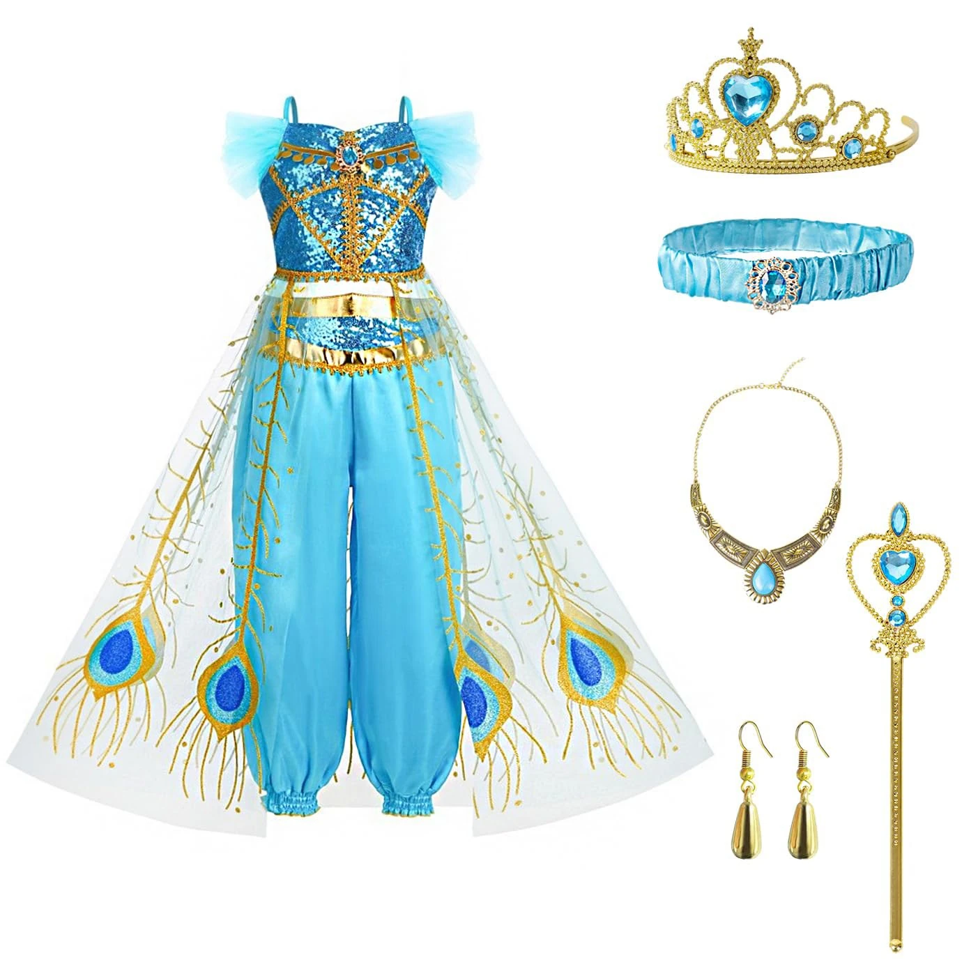 Fancyset Jasmine Princess Costume Aladdin Princess Costume Jasmine Dress Up Fancy Dress Outfit Christmas Halloween Party Role Play Outfit…