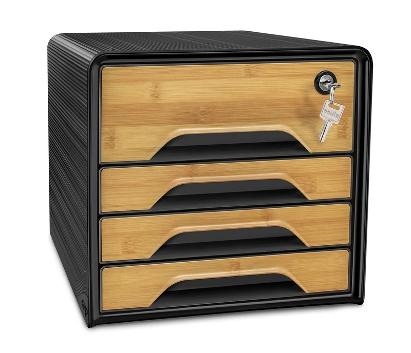 CEP Smoove Secure Black Bamboo Print 4 Drawer Organiser with Lock