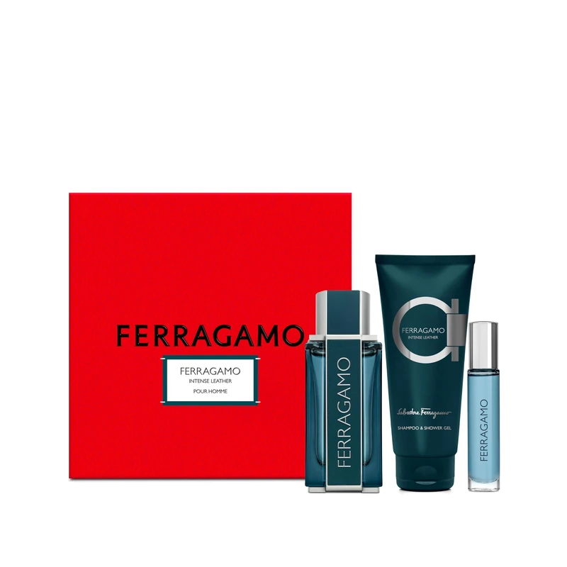 Salvatore Ferragamo Intense Leather Gift Set Eau de Parfum 100 ml, Shower Gel 100 ml, Travel Spray 10 ml