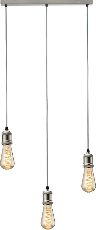 Calla - 230V E27 Vintage 3 Light Bar Pendant - Brushed Chrome