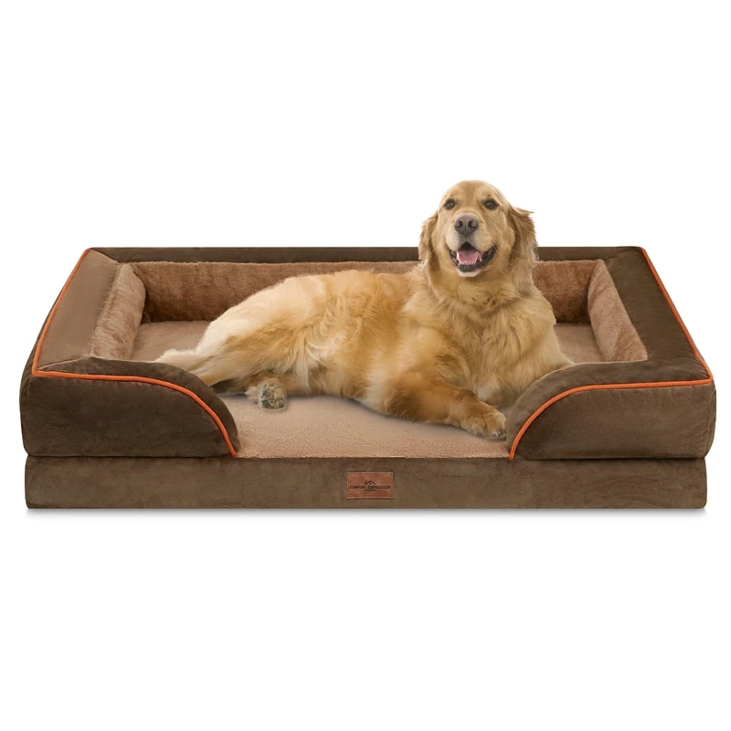 Comfort Expression Waterproof Orthopedic Foam Dog Beds for Extra Large Dogs Durable Dog Sofa The Pet Bed Washable Removable Cover with Zipper and Non-Slip Bottom Bolster