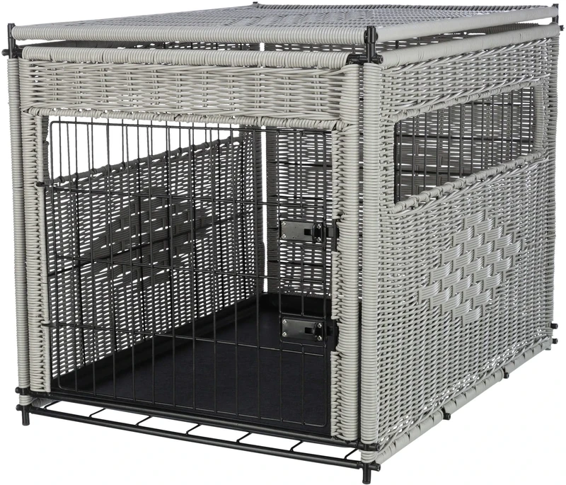 Home kennel, poly-rattan, M: 58 × 60 × 77 cm, light grey