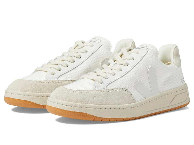 Veja V-12 B Mesh Men's Low Top Lace Up Recycled Mesh Trainers (White Grey, Size 7) - Image 1