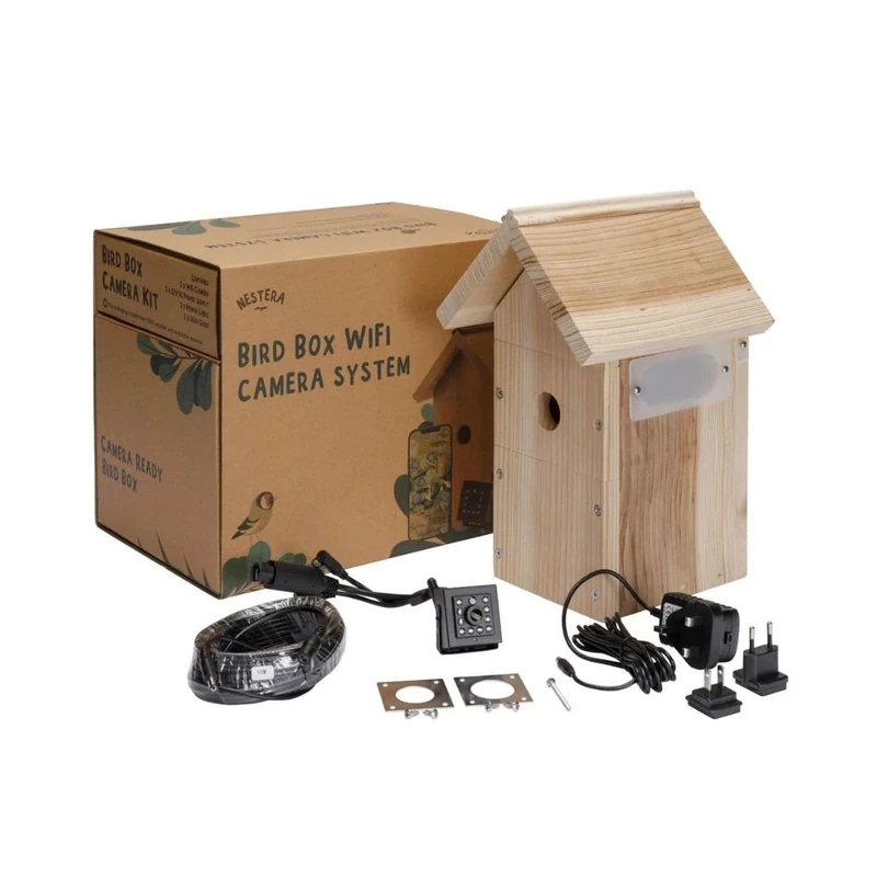NESTERA Nesting Box with Camera - 1440p HD WiFi Outdoor | for Tits, Robins and Sparrows | Tree, Fence or House Attached