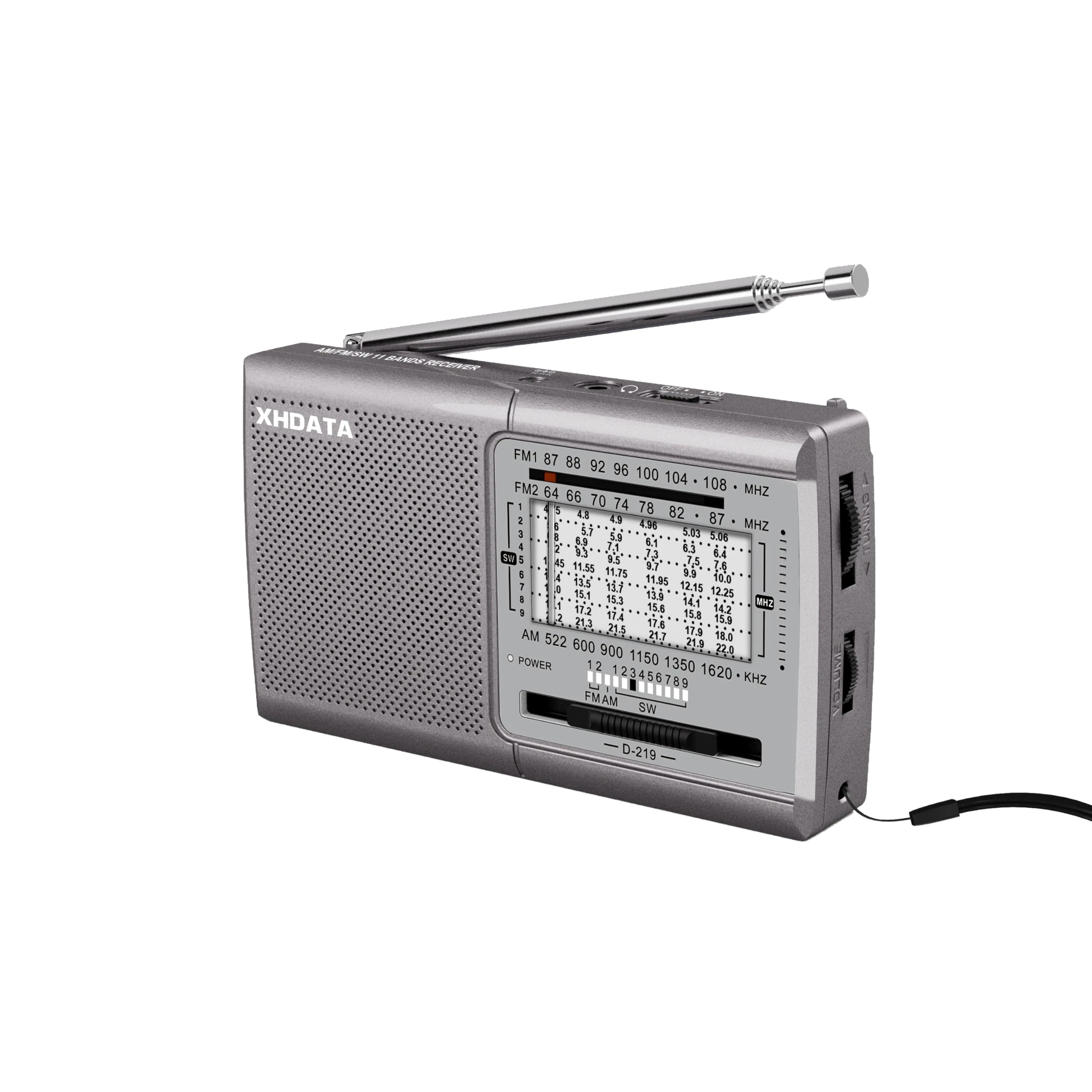XHDATA D219 Portable Radio Retro FM AM SW Radio Battery Operated for Household Outdoor Camping Hiking Pocket Radios Silver